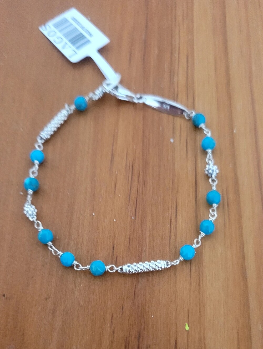 LAGOS Sterling Silver 4mm Faceted Turquoise Beaded Bracelet